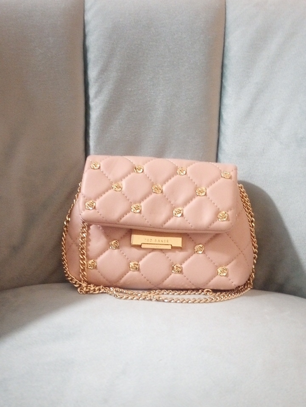 Ted Baker London Quilted Pink Shoulder Bag with Gold Hardware